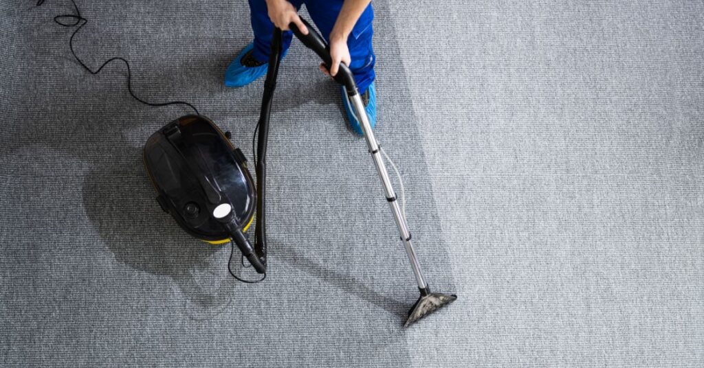 professional doing area rug cleaning